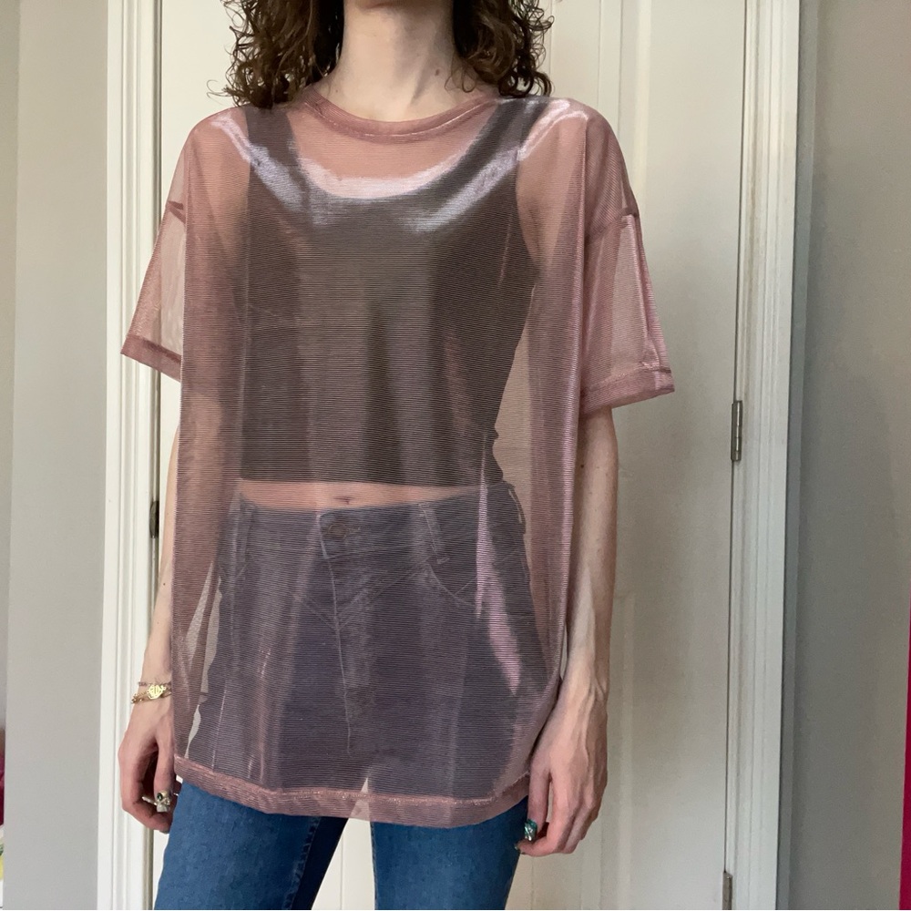 H&M Divided women’s sheer top shimmer short sleeve shirt